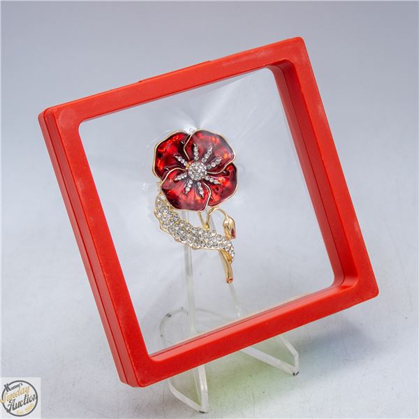 NEW POPPY BROOCH ENCRUSTED WITH RHINESTONES