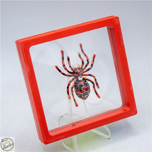 NEW SPIDER BROOCH LARGE METALLIC RED,