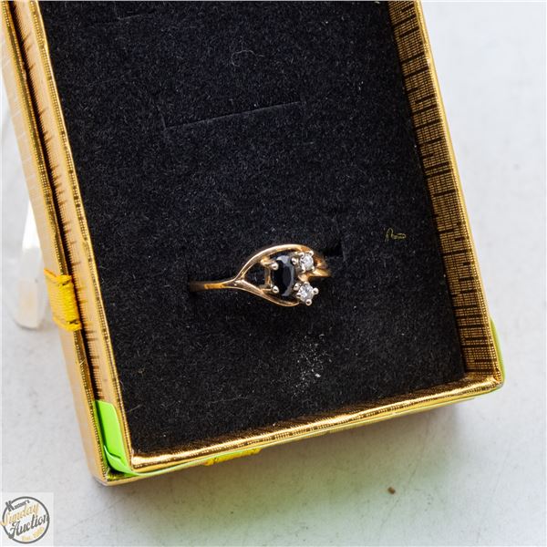 10K GOLD DIAMOND & BLACK STONE RING 1.73 GRAMS