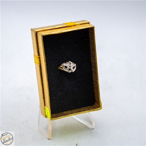 14K WHITE GOLD 2 HEART RING WITH DIAMOND ACCENT
