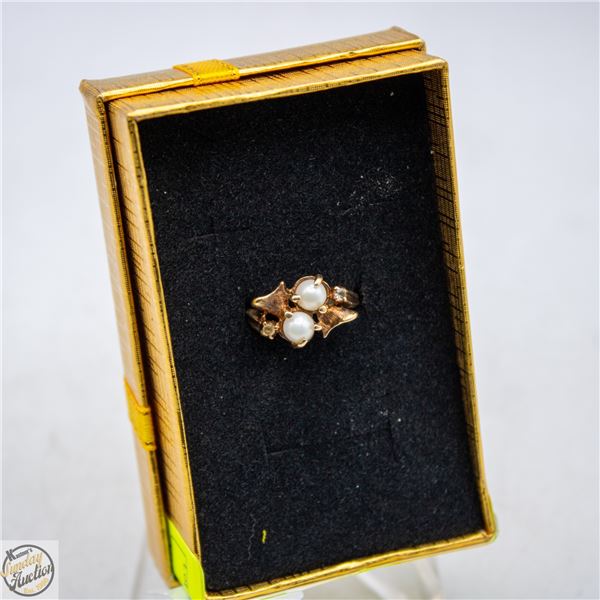 VINTAGE 14K GOLD PEARL & CRYSTAL STONE RING 2.90 G