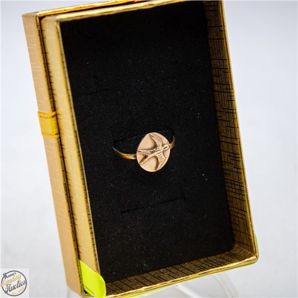 VINTAGE 10K GOLD BIRD SYMBOL RING STAMPED BCJE