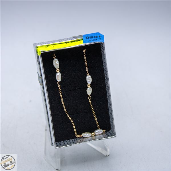 14K GOLD FRESHWATER PEARL NECKLACE STAMPED