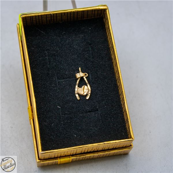 VINTAGE 10K GOLD WISHBONE HEART PENDANT .60 GRAM