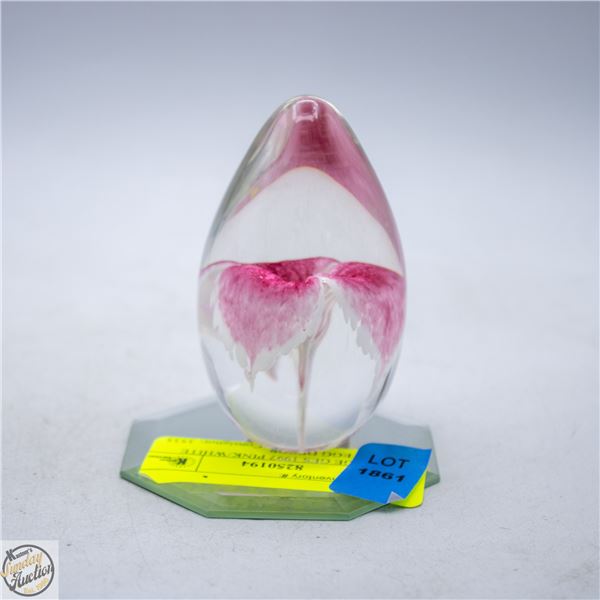 VINTAGE GES 1997 PINK/WHITE GLASS EGG DECOR