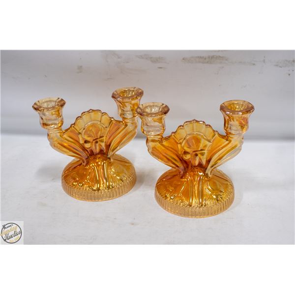 TWO VINTAGE JEANNETTE GLASS COMPANY IRIS AND