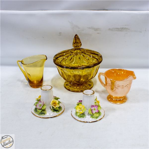 VINTAGE AMBER GLASS CREAMER FEATURING