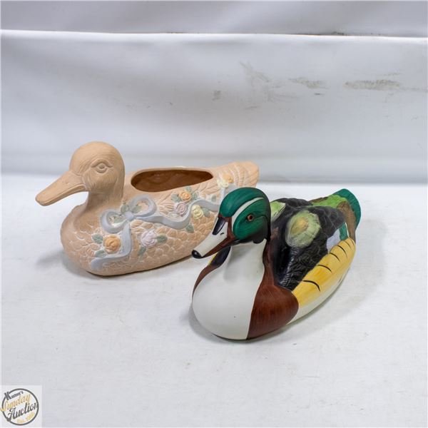 PAIR OF CERAMIC AND PORCELIAN DUCKS