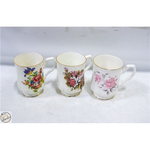 3 VINTAGE BONE CHINA FOOTED COFFEE/TEA CUPS