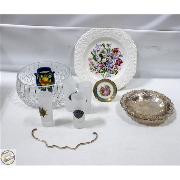 ESTATE LOT WITH CRYSTAL, SILVER PLATED COPPER OLD