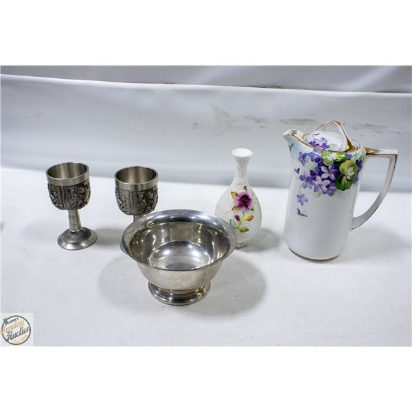 ESTATE LOT INCLUDES PEWTER GLASSWARE, COALPORT
