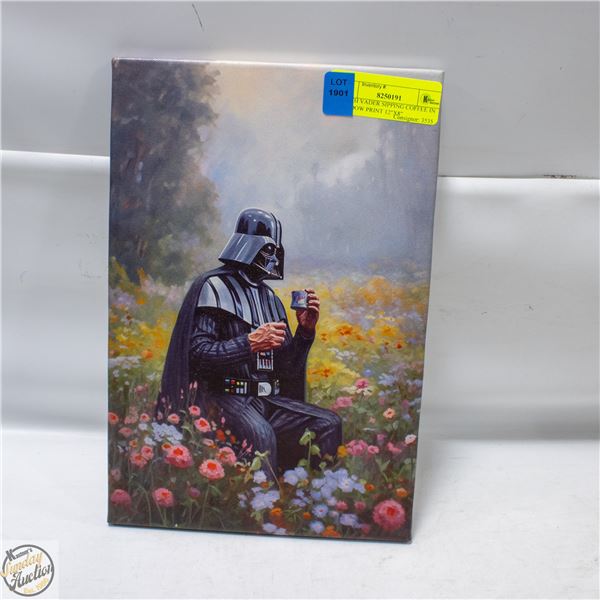 DARTH VADER SIPPING COFFEE IN MEADOW PRINT 12"X8"