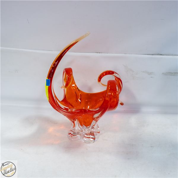RED MCM CHALET GLASS VASE SIGNED