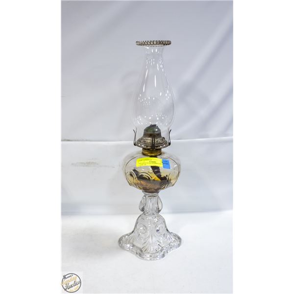 ANTIQUE GLASS HURRICANE OIL LAMP- 18"