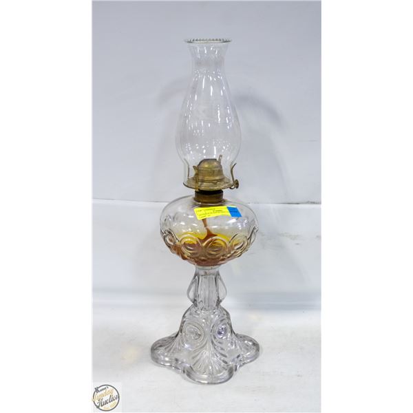 ANTIQUE GLASS HURRICANE OIL LAMP- 20"