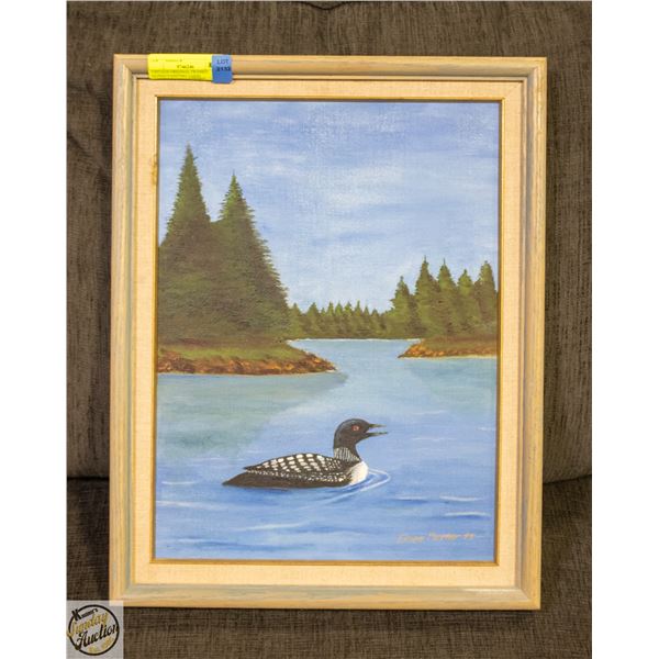 VINTAGE ORIGINAL FRAMED SIGNED PAINTING- LOON