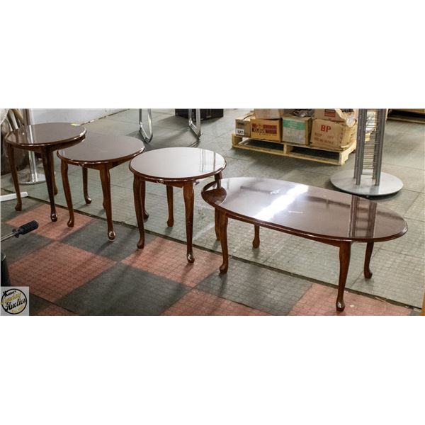 4 PC COFFEE TABLE SET WOOD MAHOGANY FINISH