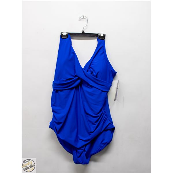 NEW WOMENS SZ 14 ROOTS SOLID BLUE 1PCS SWIMWEAR