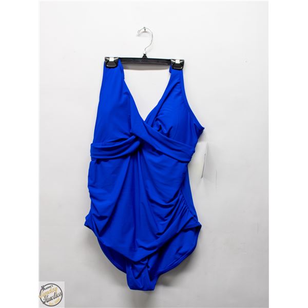 NEW WOMENS SZ 14 ROOTS SOLID BLUE 1PCS SWIMWEAR
