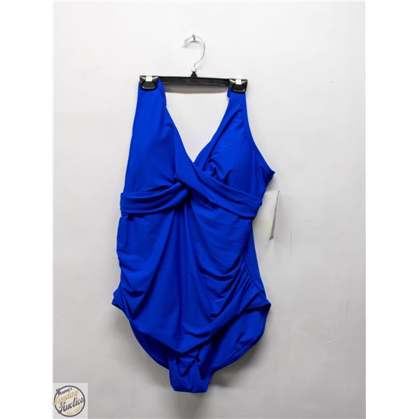 NEW WOMENS SZ 14 ROOTS SOLID BLUE 1PCS SWIMWEAR