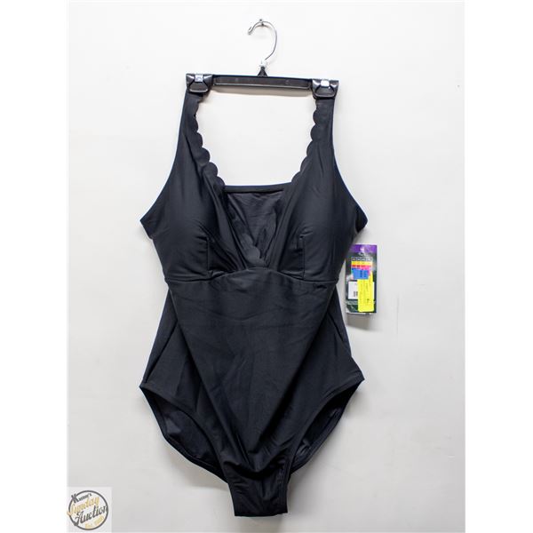 NEW WOMENS SZ 14 ROOTS SOLID BLACK 1PCS SWIMWEAR
