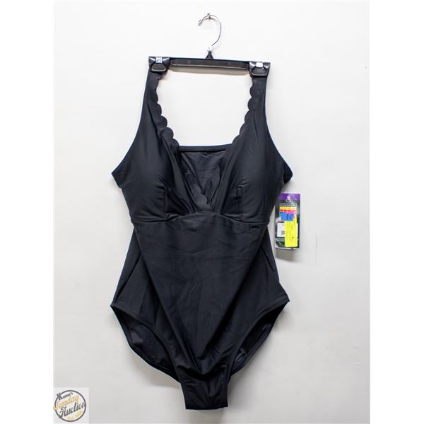 NEW WOMENS SZ 14 ROOTS SOLID BLACK 1PCS SWIMWEAR