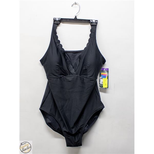 NEW WOMENS SZ 14 ROOTS SOLID BLACK 1PCS SWIMWEAR