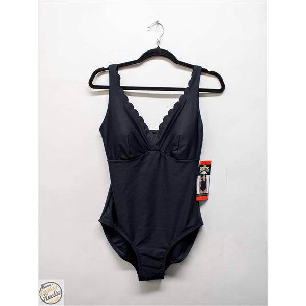 NEW WOMENS SZ 8 ROOTS SOLID BLACK 1PCS SWIMWEAR