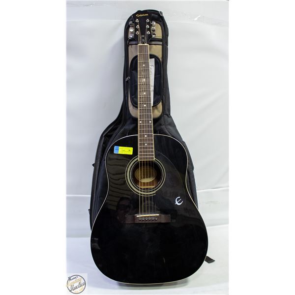 EPIPHONE AJ100 BLACK ACOUSTIC WITH SOFT CASE