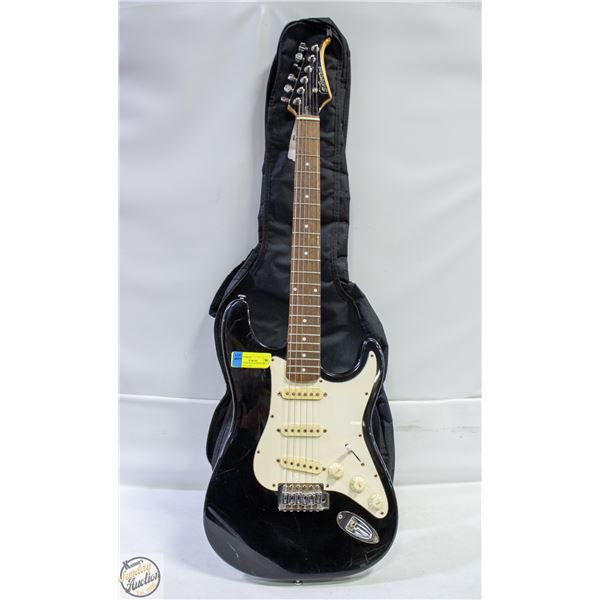 SILVERTONE STRAT STYLE BLACK WITH SOFT CASE