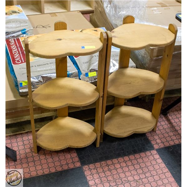 2 WOOD HEART SHAPE PLANT STANDS 29" TALL