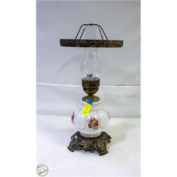 VINTAGE FLORAL HURRICANE LAMP NEEDS REWIRING