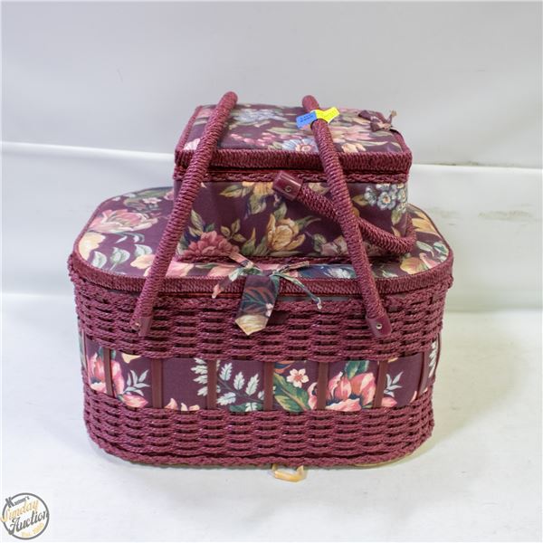 2 VINTAGE SEWING BASKETS MATCHING WITH SEWING