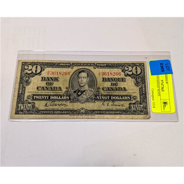 1937 $20 CANADIAN NOTE