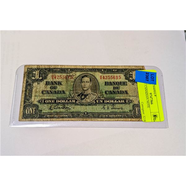 1937 $1 CANADIAN NOTE