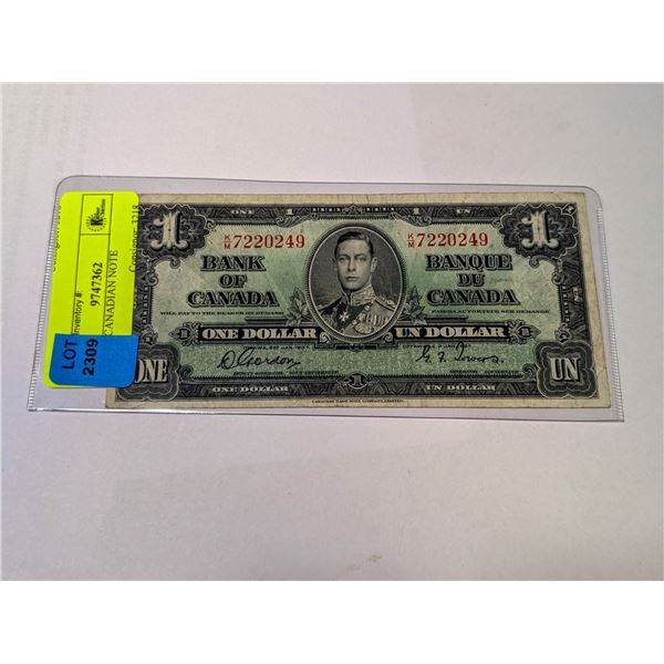1937 $1 CANADIAN NOTE