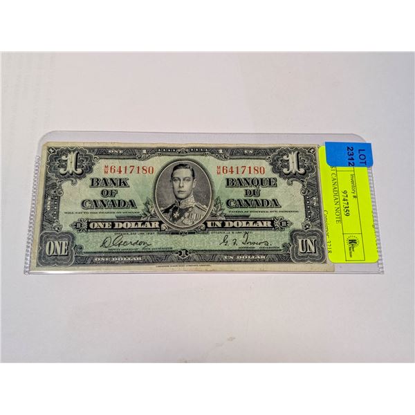 1937 $1 CANADIAN NOTE