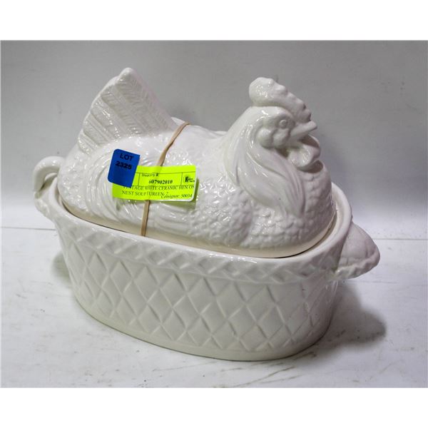 VINTAGE WHITE CERAMIC HEN ON NEST SOUP TUREEN- 2