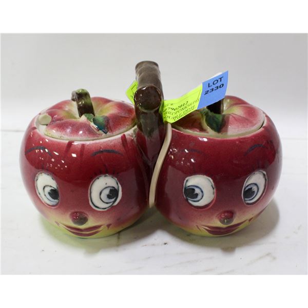 VINTAGE ANTHROPOMORPHIC APPLE JELLY DOUBLE DISH