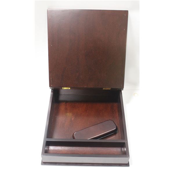 BOMBAY WOOD DESK BOX WITH MATCHING WOOD PEN IN