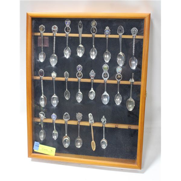 COLLECTOR SPOONS IN FRAMED WALL CASE 17"X14"