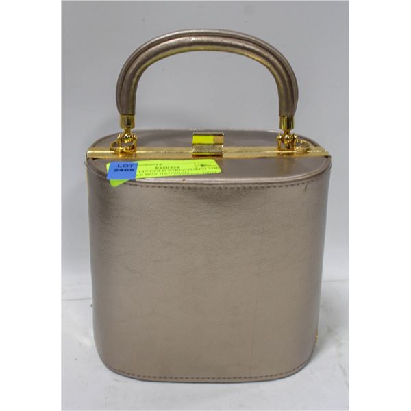 METALLIC GOLD STRUCTURED TOP HANDLE BOX HANDBAG