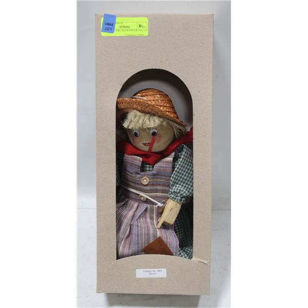 WOODEN GIRL WITH STRAW HAT 14"