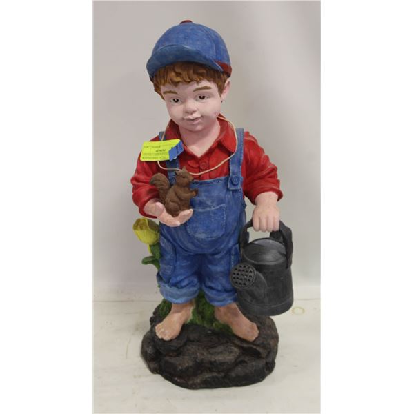 CERAMIC GARDEN STATUE BOY WITH SQUIRREL 19" TALL