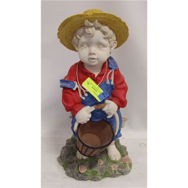 CERAMIC FARMER BOY GARDEN STATUE 19" TALL