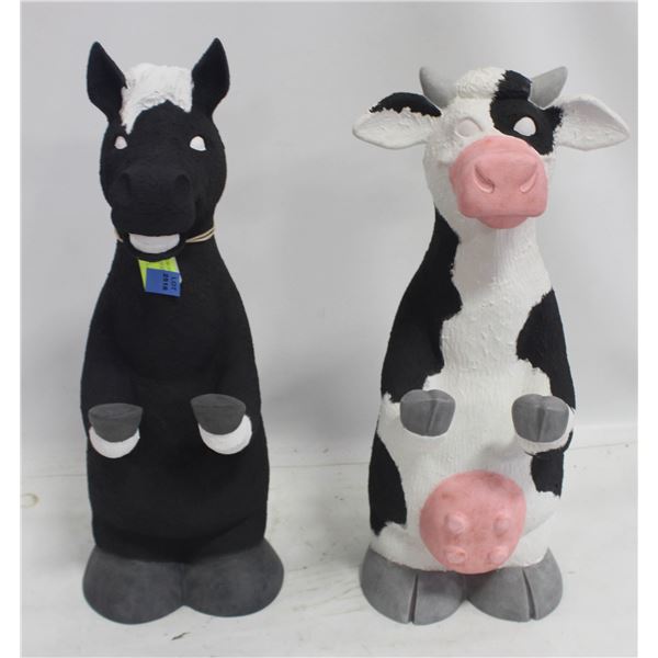 VINTAGE CERAMIC STANDING COW & HORSE