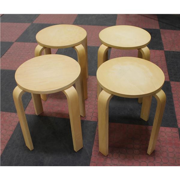 4 WOOD MODERN MINI STOOLS 17" TALL