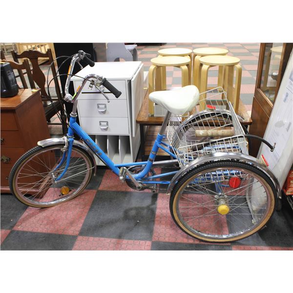 VINTAGE BLUE BIKE WITH BACK WAGON 3 WHEELED