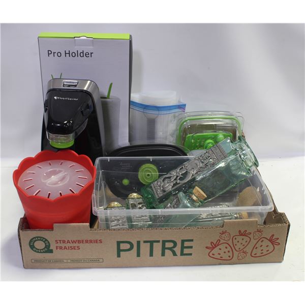 FLAT OF FOOD SAVER + SPICE JARS