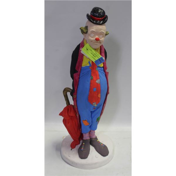 VINTAGE CERAMIC CLOWN FIGURINE 18" TALL